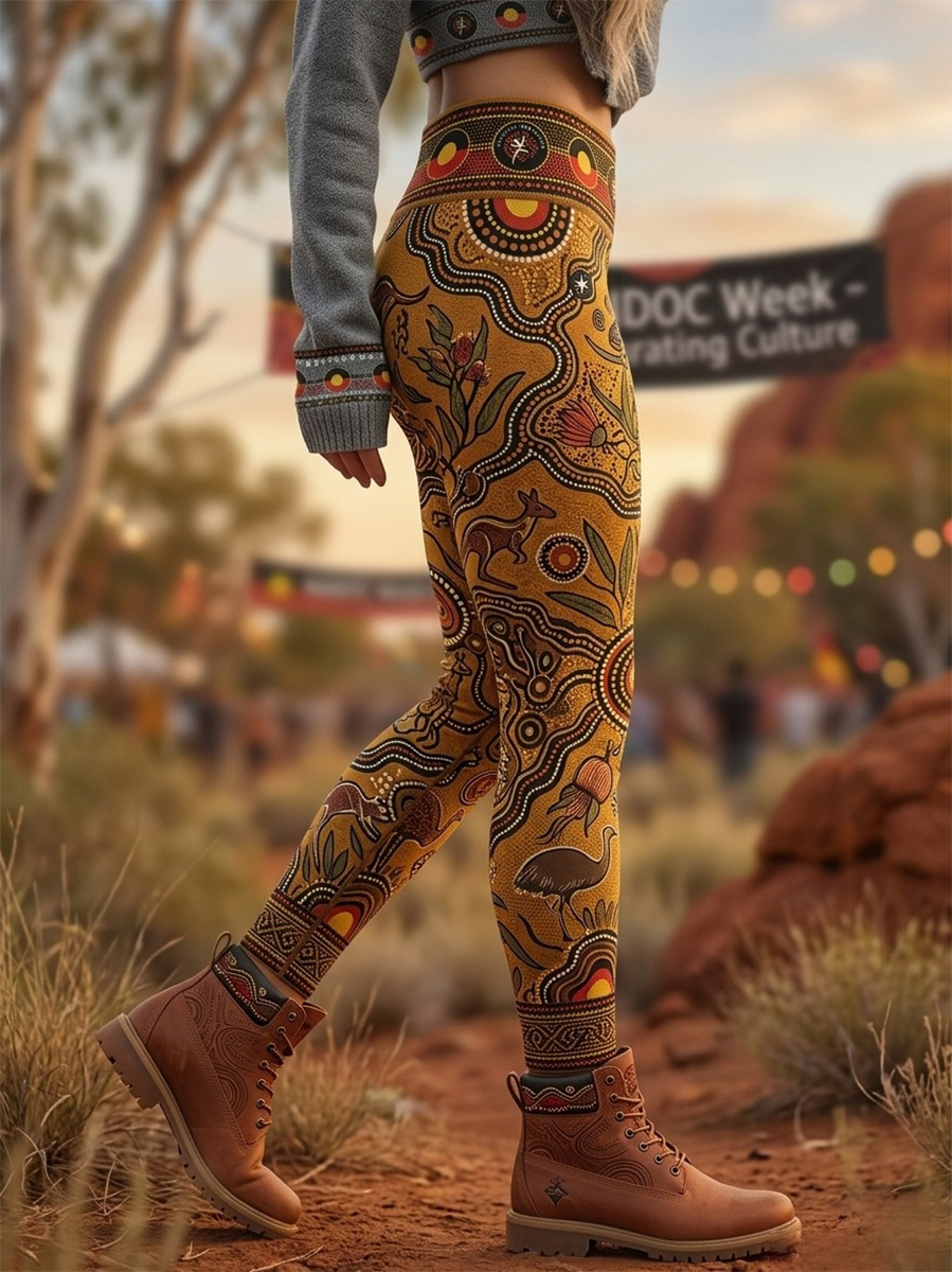Women's AU Aboriginal Art NAIDOC Week Printed Sports Stretch Leggings