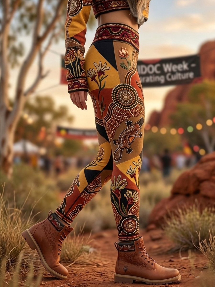 Women's AU Aboriginal Art NAIDOC Week Sports Stretch Leggings