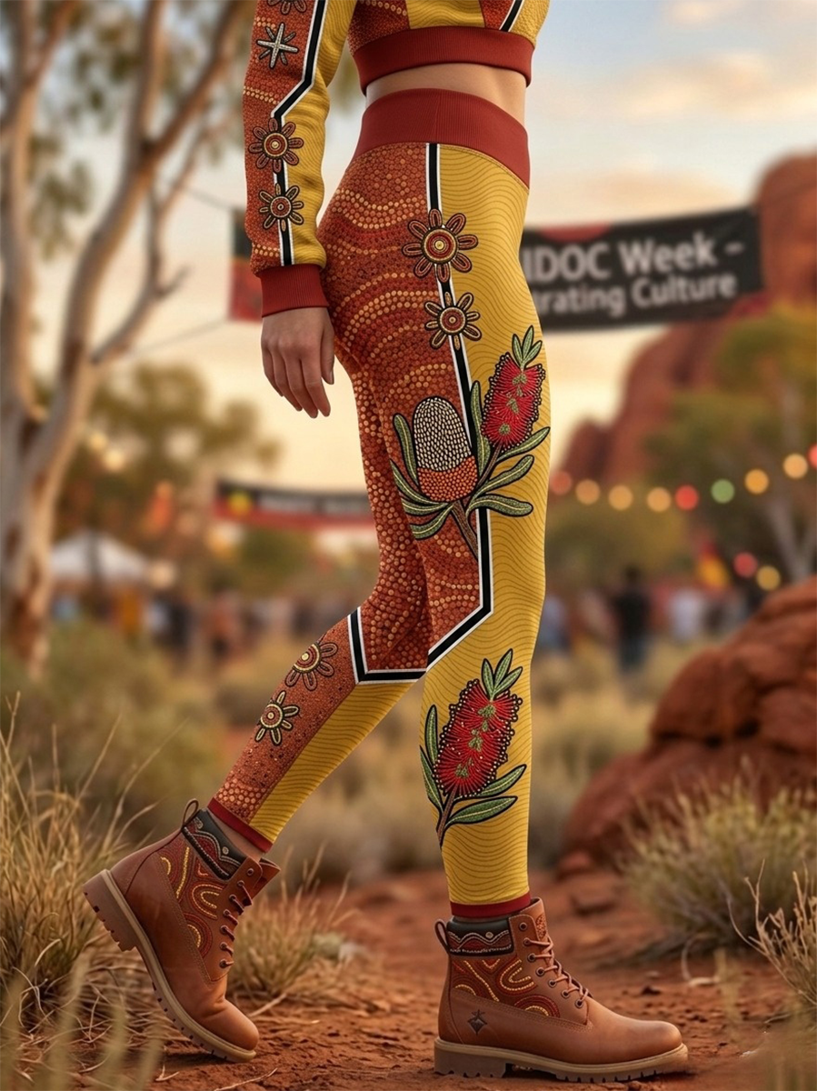Women's AU Aboriginal Art NAIDOC Week Sports Stretch Leggings