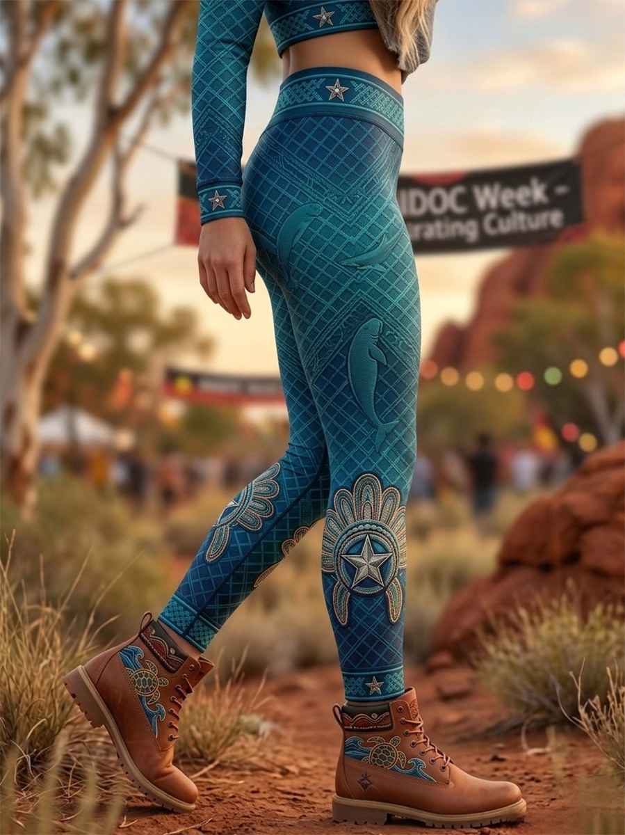 Women's AU Aboriginal Art NAIDOC Week Printed Sports Stretch Leggings