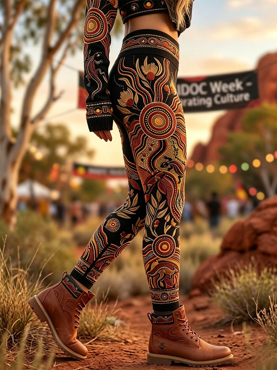 Women's AU Aboriginal Art NAIDOC Week Printed Sports Stretch Leggings