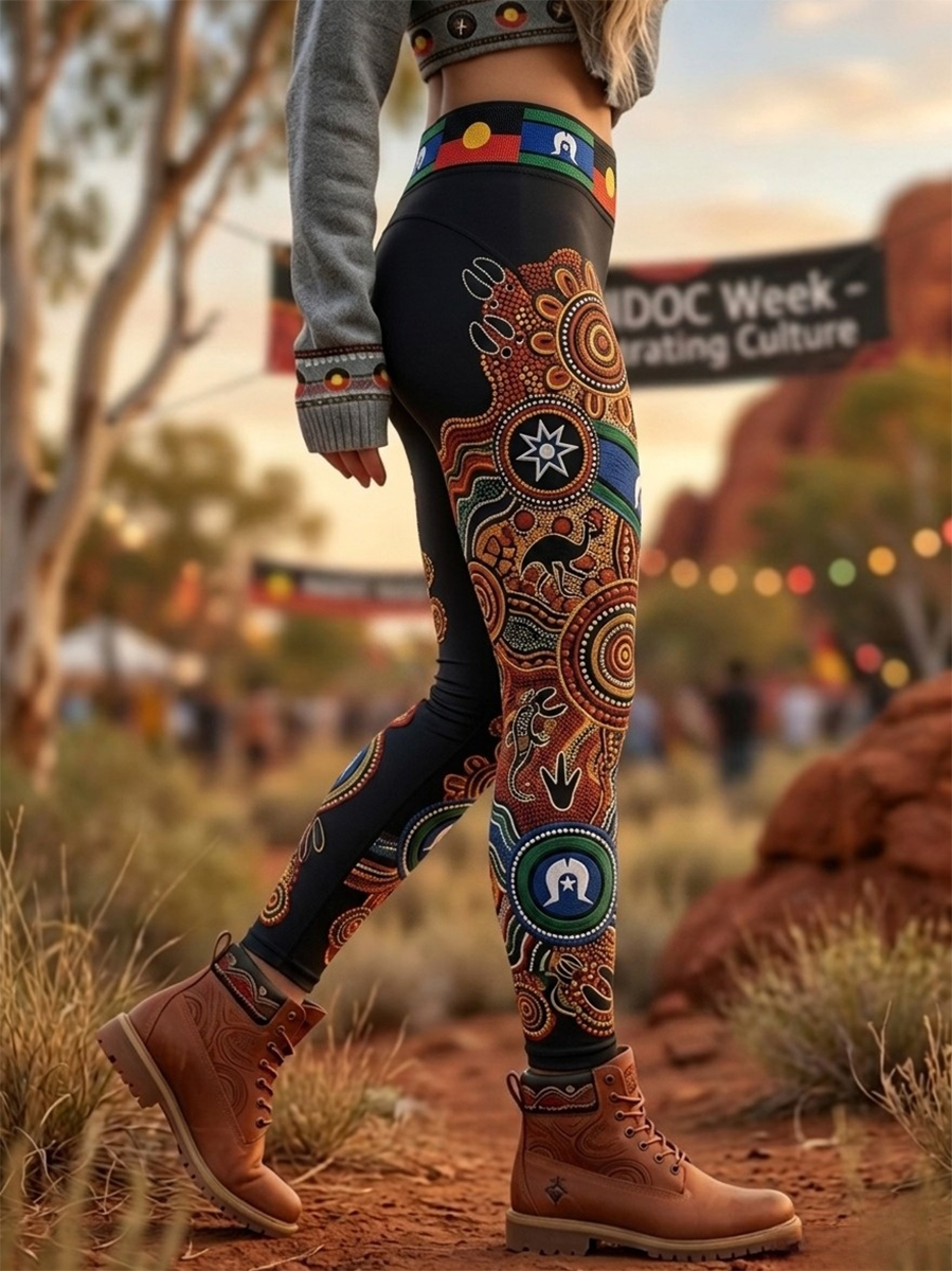 Women's AU Aboriginal Art NAIDOC Week Printed Sports Stretch Leggings