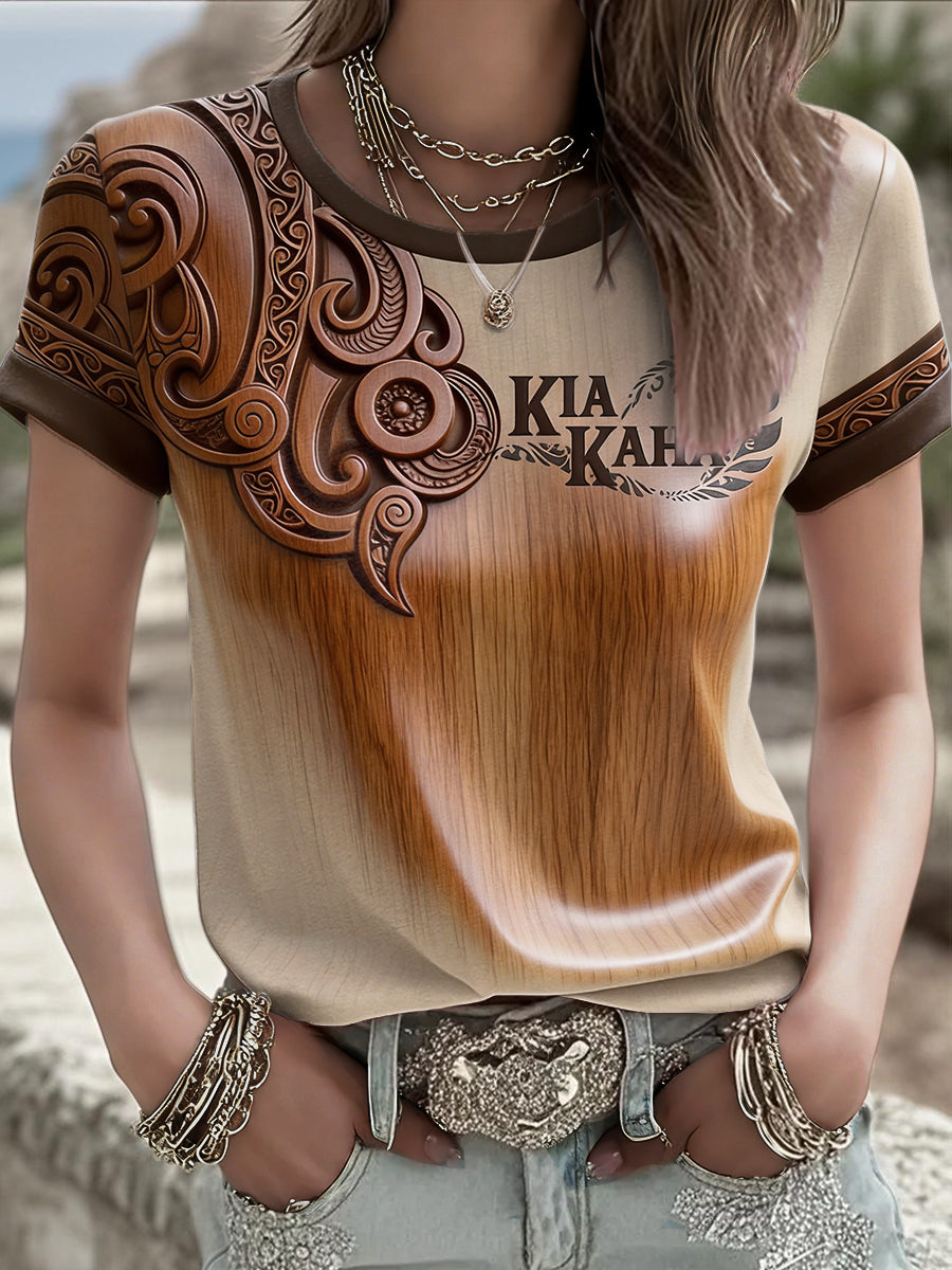 Women's Maori Art NZ Kia Kaha Printed T-shirt