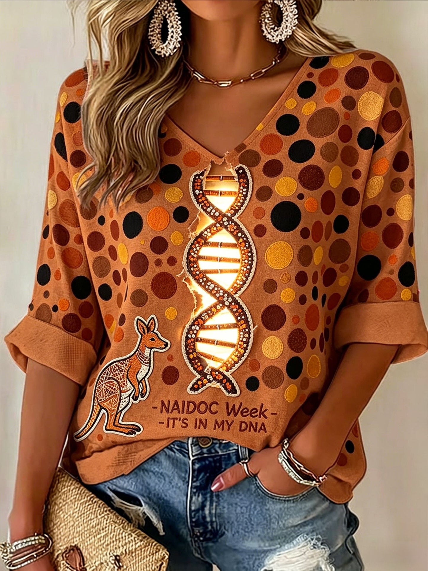 Women's AU Aboriginal Culture IT'S IN MY DNA Printed Casual Top