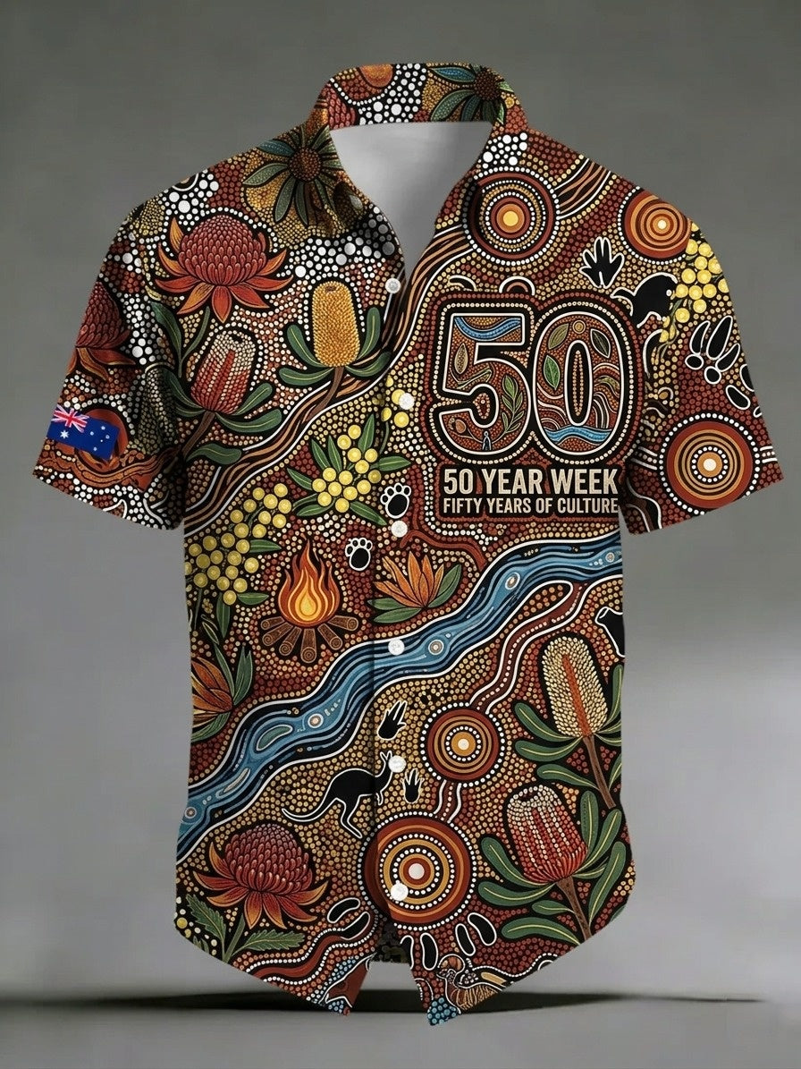 Men's AU Aboriginal Culture Printed Casual Short-Sleeve Shirt
