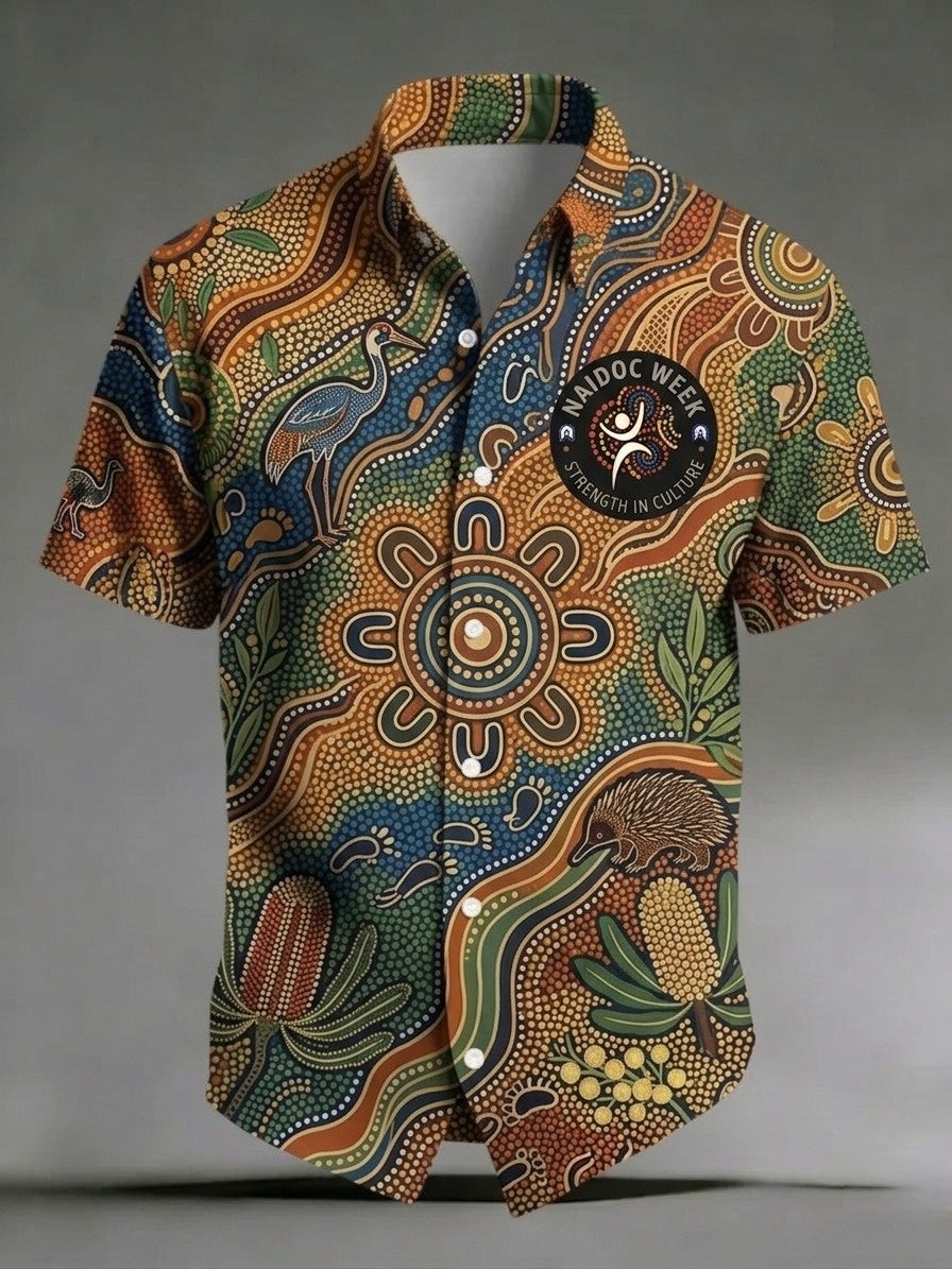 Men's AU Aboriginal Culture Printed Casual Short-Sleeve Shirt