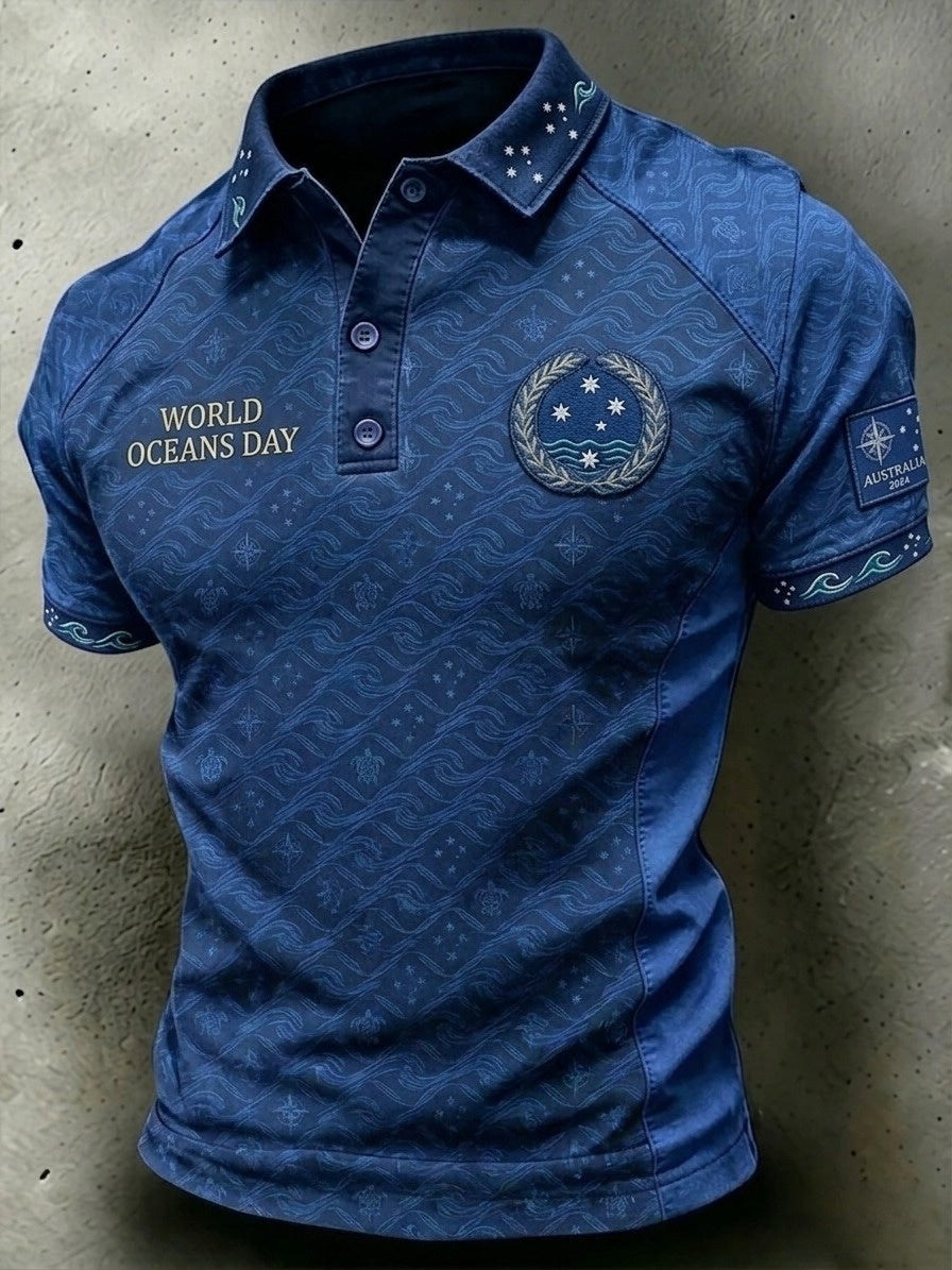Retro Australian World Oceans Day Short-Sleeve Polo Shirt