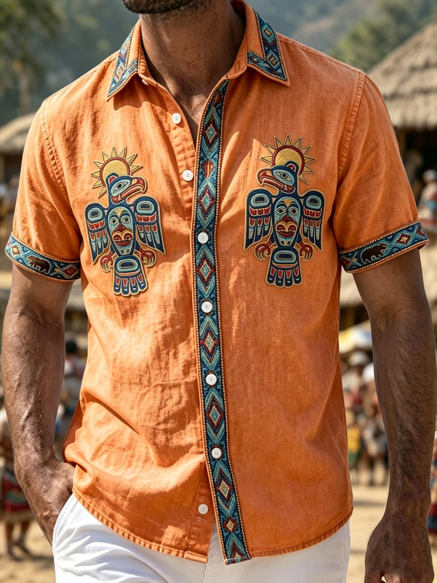 Men's Vintage Native American Eagle Print Casual Shirt