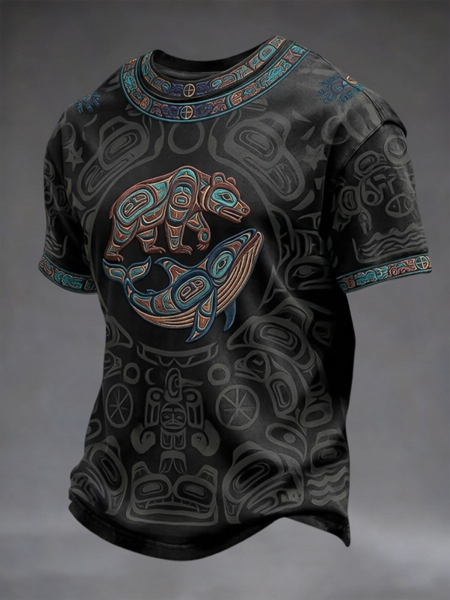 Retro Indigenous Animal Totem Art Casual T-Shirt
