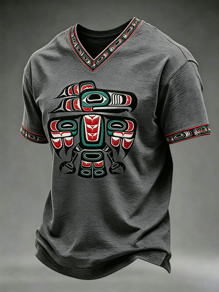 Men's Indigenous Totem Art Print Casual T-shirt