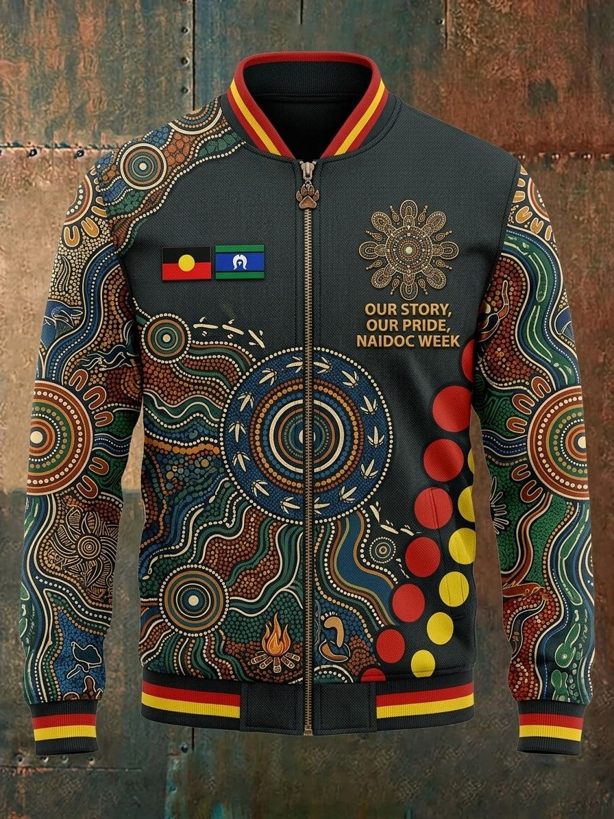 Men's AU Aboriginal Culture Printed Casual Sporty Stand Collar Jacket