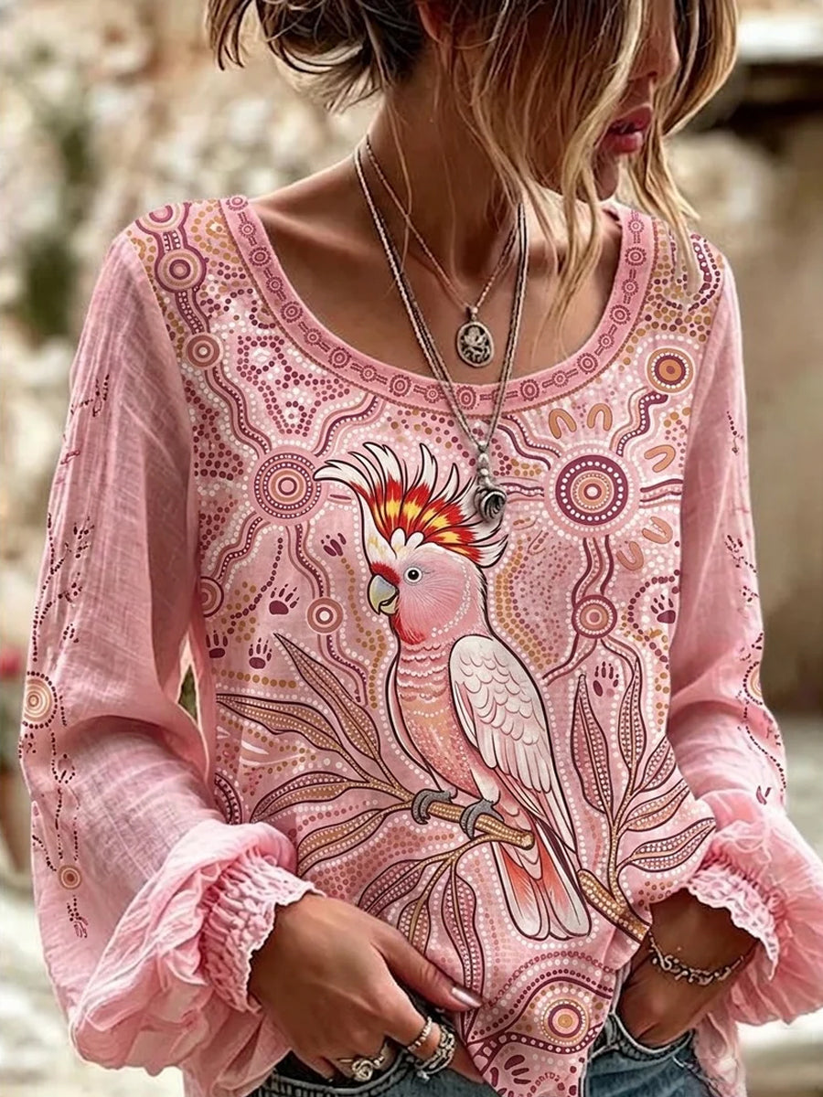 Women's Australia Cockatoo Aboriginal Art Printed Top