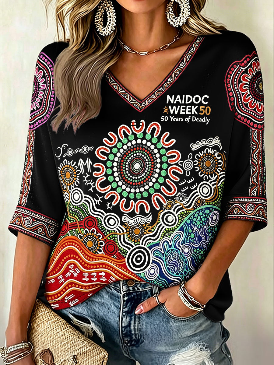 Women's AU Aboriginal Culture 50 Years of Deadly NAIDOC WEEK Printed T-shirt