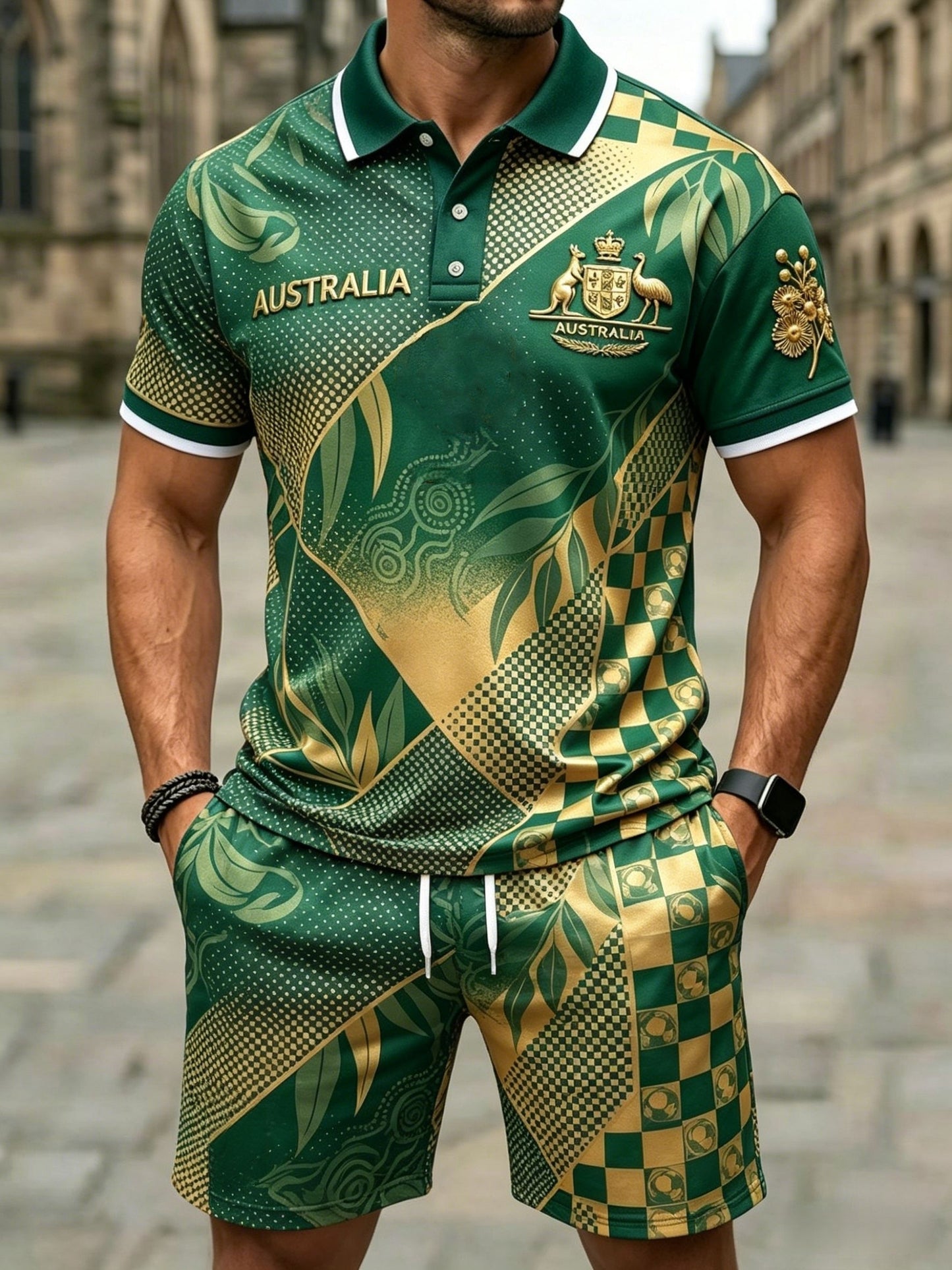 Men's Australian Football Lover Casual Polo & Shorts Set