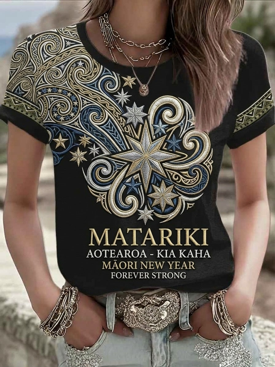 Women's NZ Maori Art Kia Kaha Printed T-shirt
