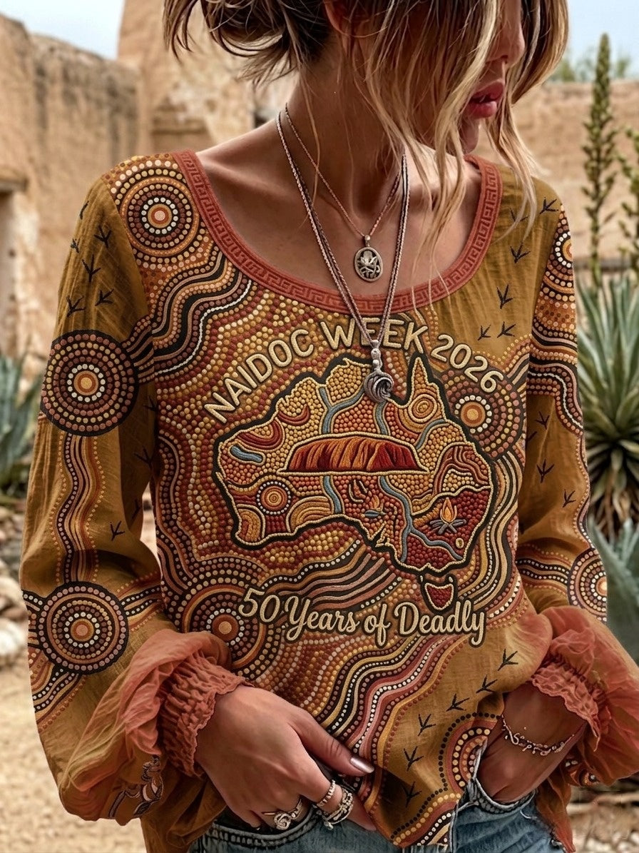 Women's Retro Australian NAIDOC Week Art Printed Top