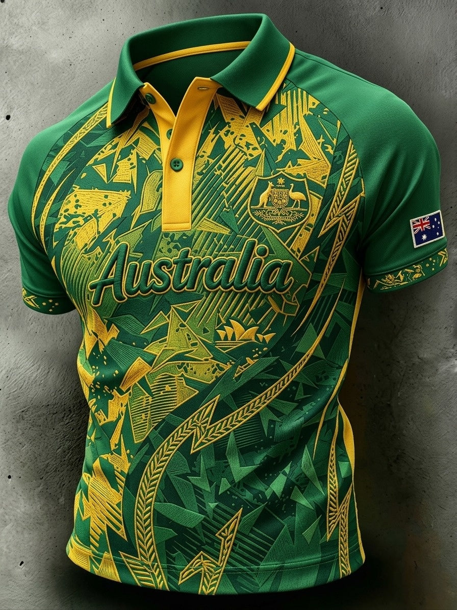 Men's Vintage Australian Football Lover 2026 Printed Polo Shirt