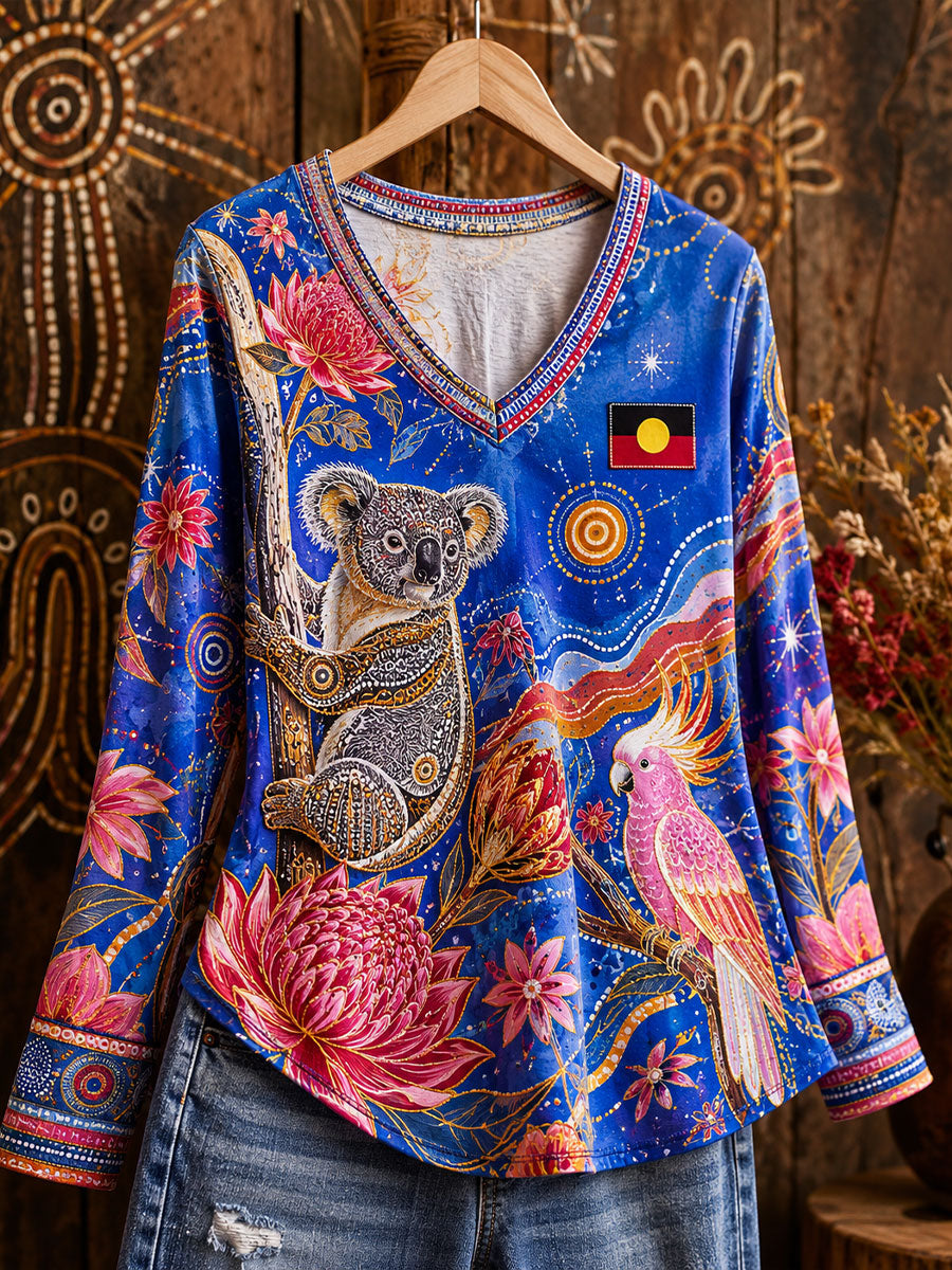 Women's Australian Aboriginal Culture Art Printed Linen Tops