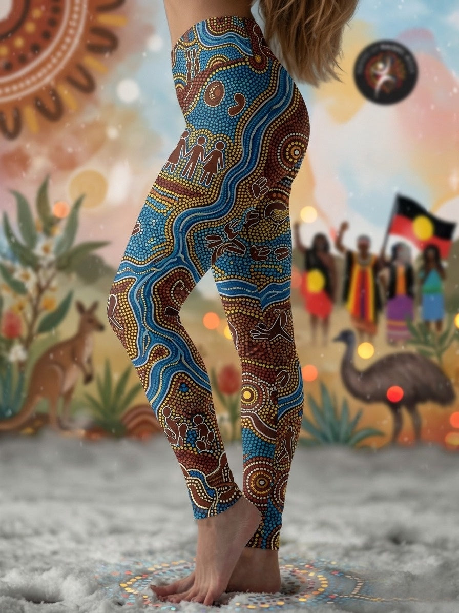 Women's AU Aboriginal Art NAIDOC Week Printed Sports Stretch Leggings