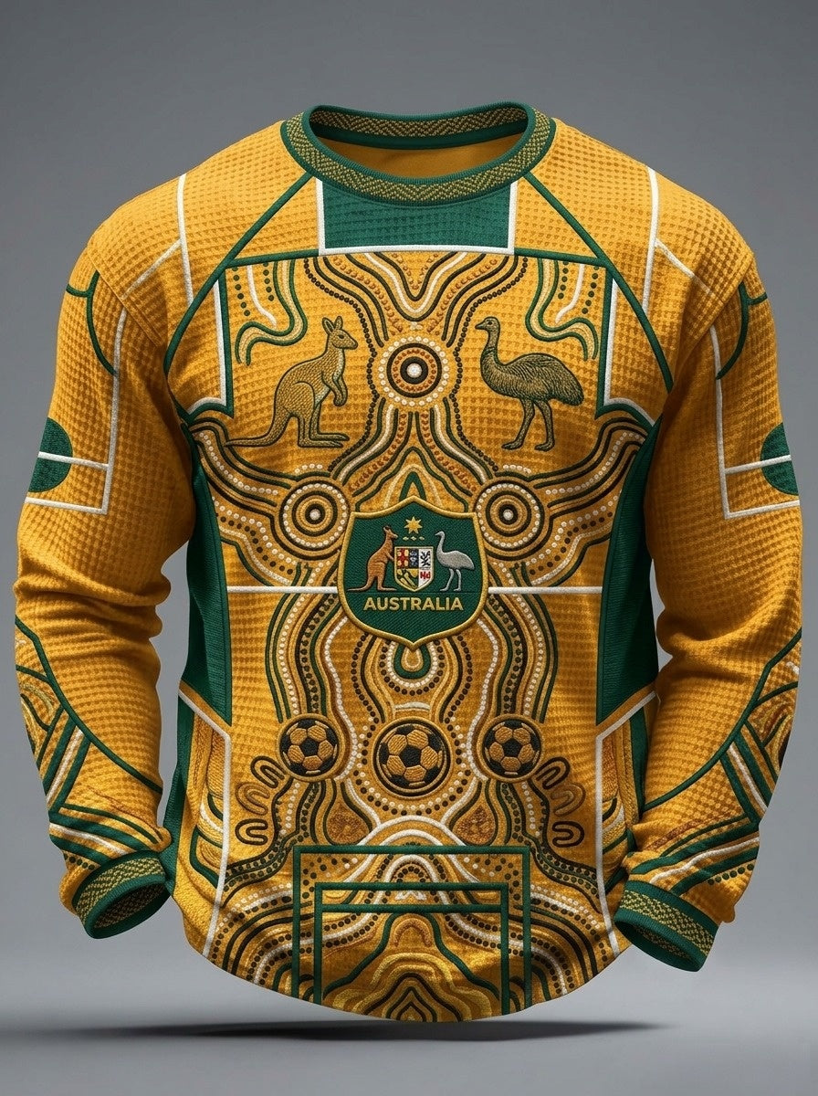 Men's Retro Australian Football Waffle Long-Sleeve Top