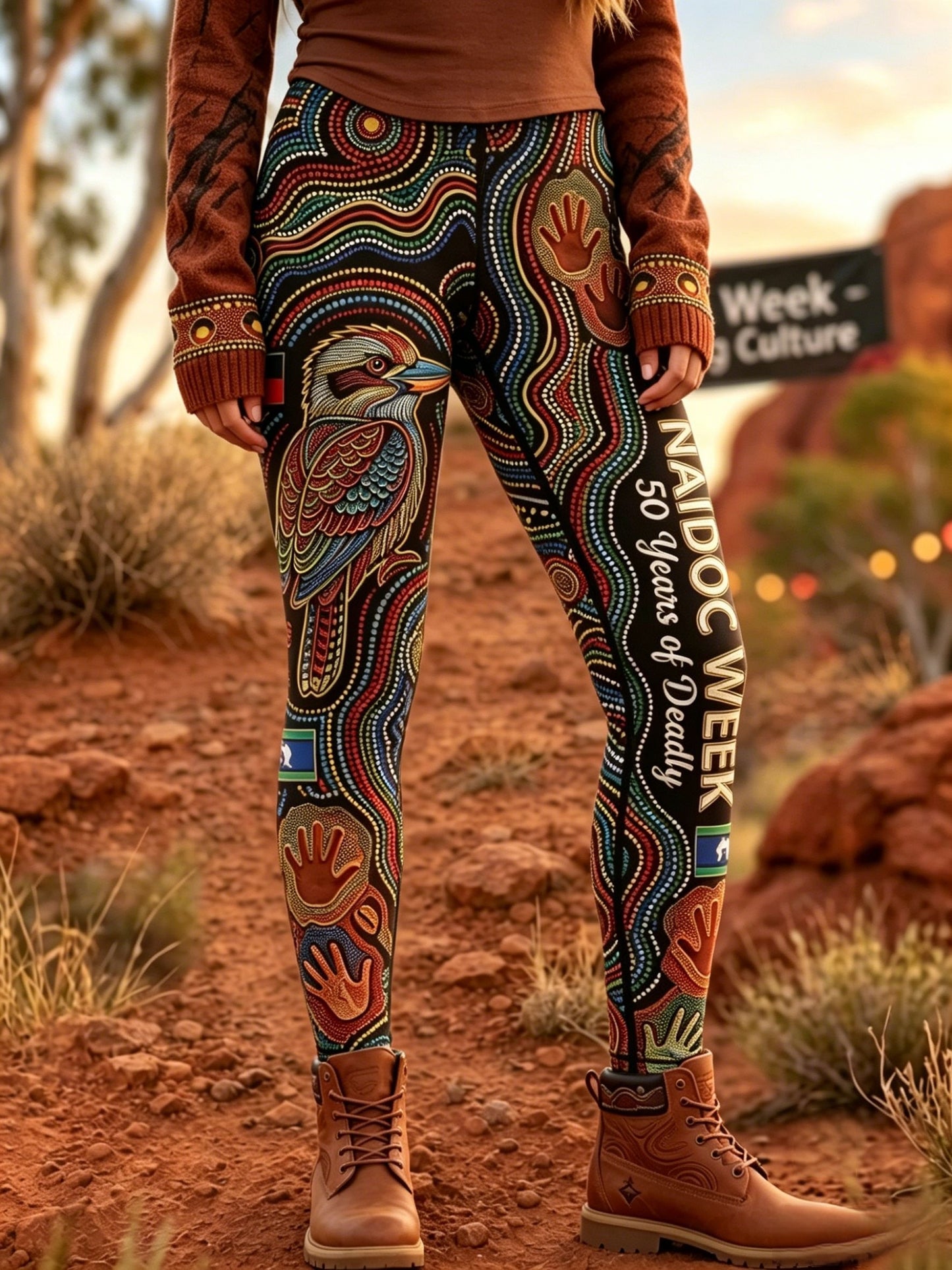 Women's AU Aboriginal Art NAIDOC Week Printed Sports Stretch Leggings