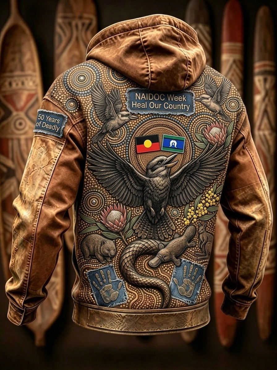 Men's AU Aboriginal Culture Long-Sleeve Zipper Hooded Jacket