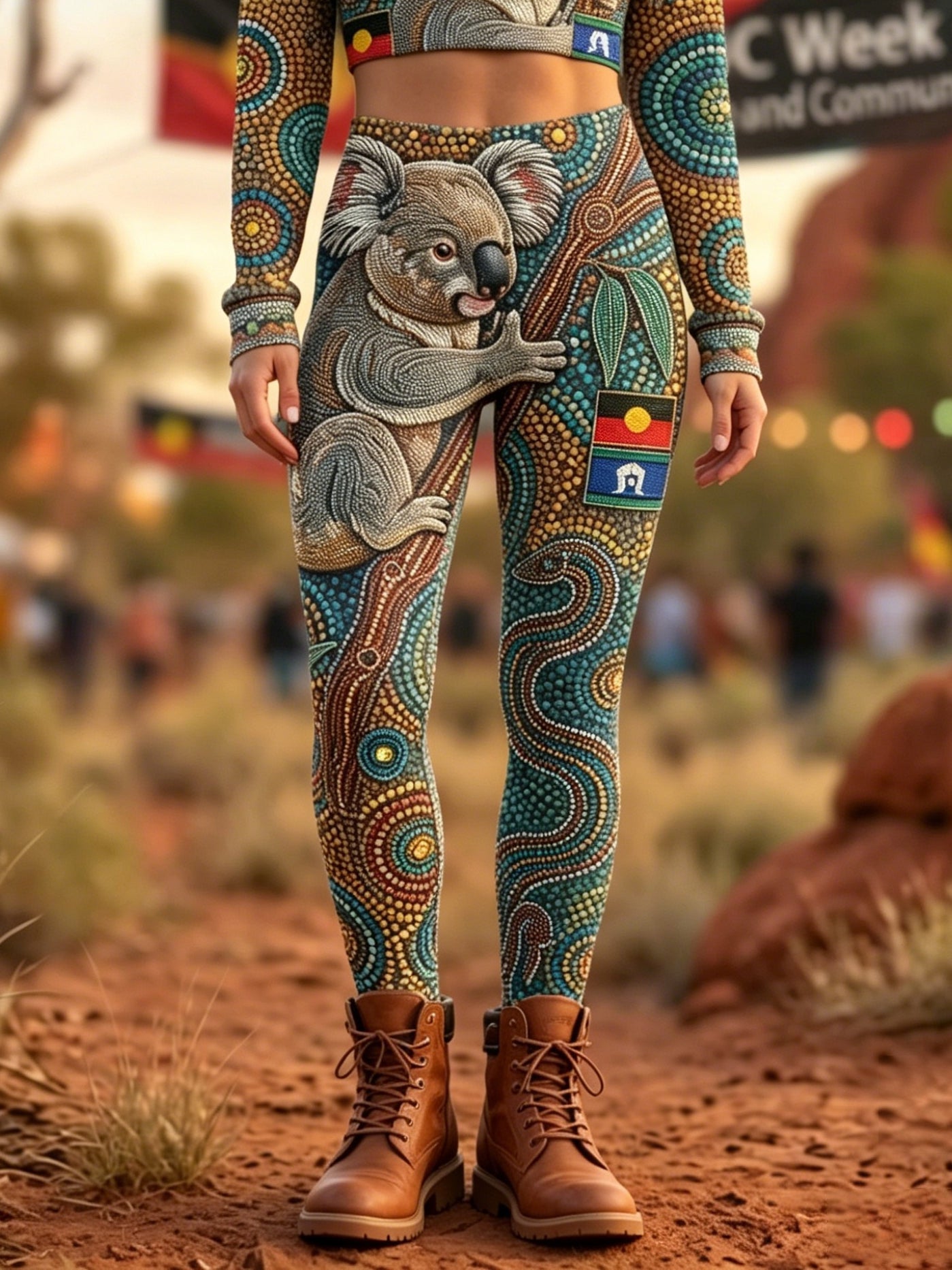 Women's AU Aboriginal Art NAIDOC Week Koala Printed Sports Stretch Leggings