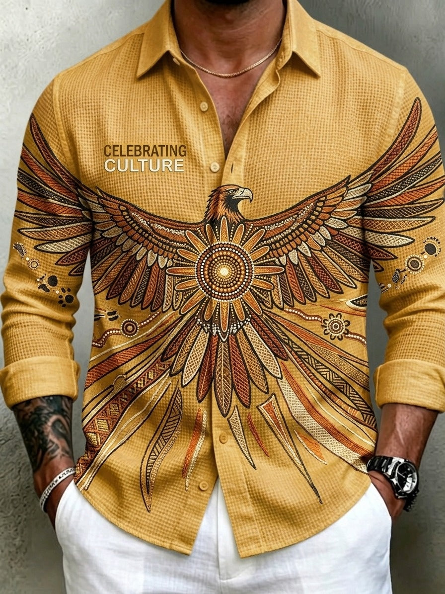 Men's AU Aboriginal Culture Printed Waffle Long-Sleeve Shirt