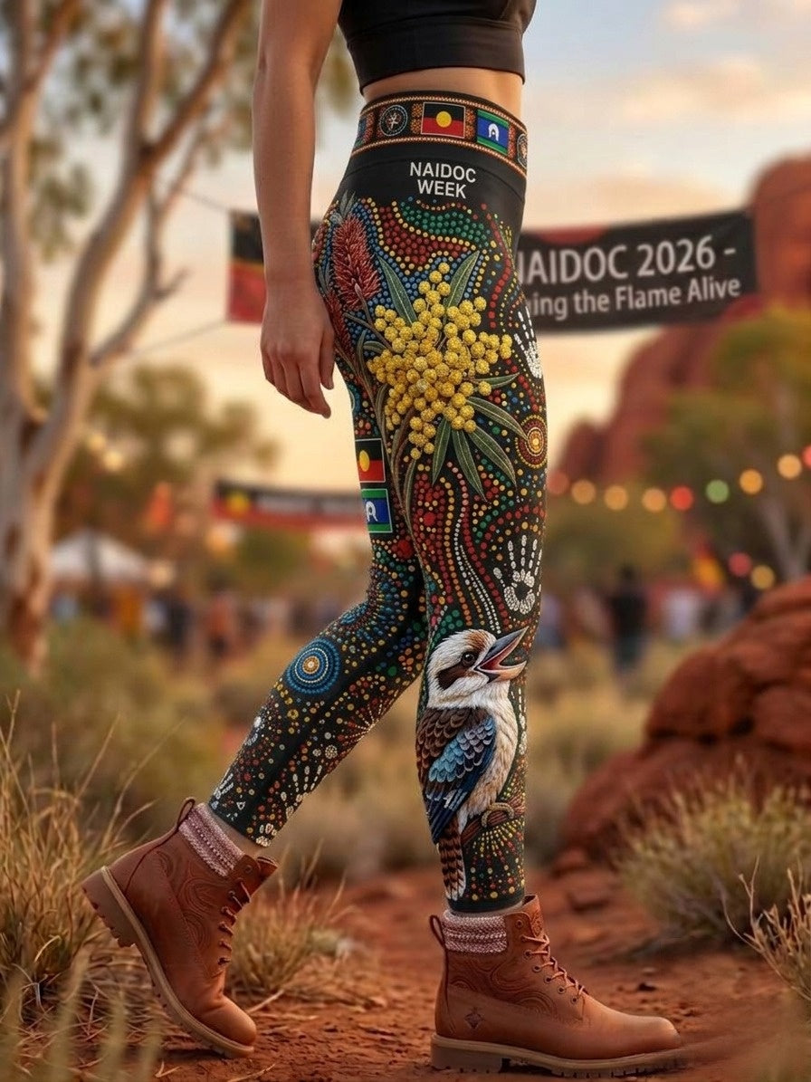 Women's AU Aboriginal Art NAIDOC Week Printed Sports Stretch Leggings