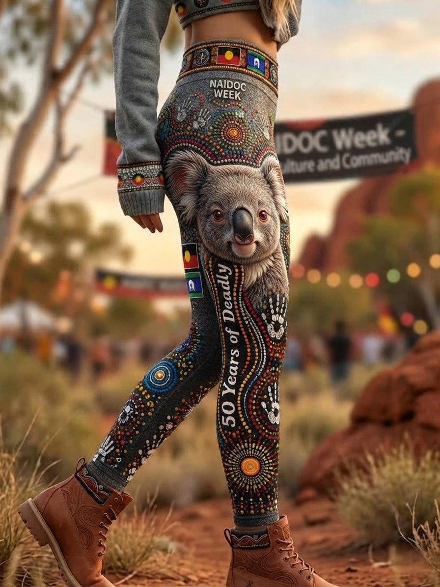 Women's AU Aboriginal Art NAIDOC Week Printed Sports Stretch Leggings