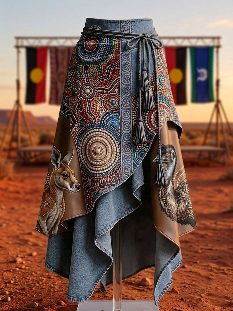 Women's Australia Naidoc Week Art Printed Irregular Skirt