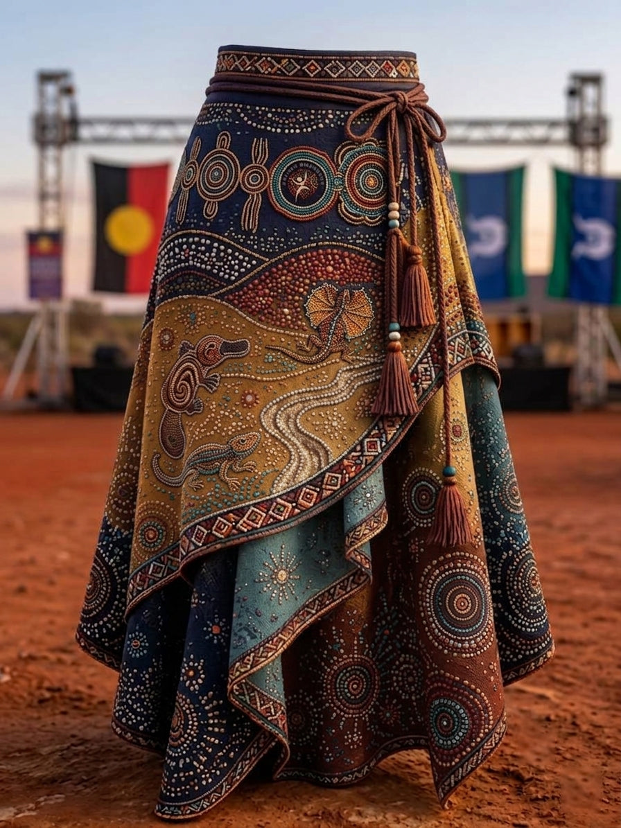 Women's Australia Naidoc Week Art Printed Irregular Skirt