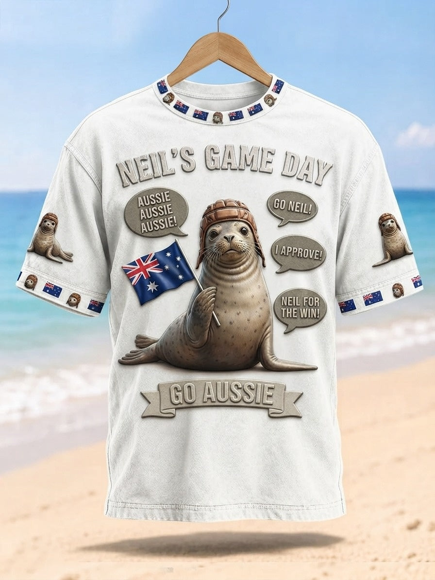 Men's Funny Neil The Seal Printed T-shirt