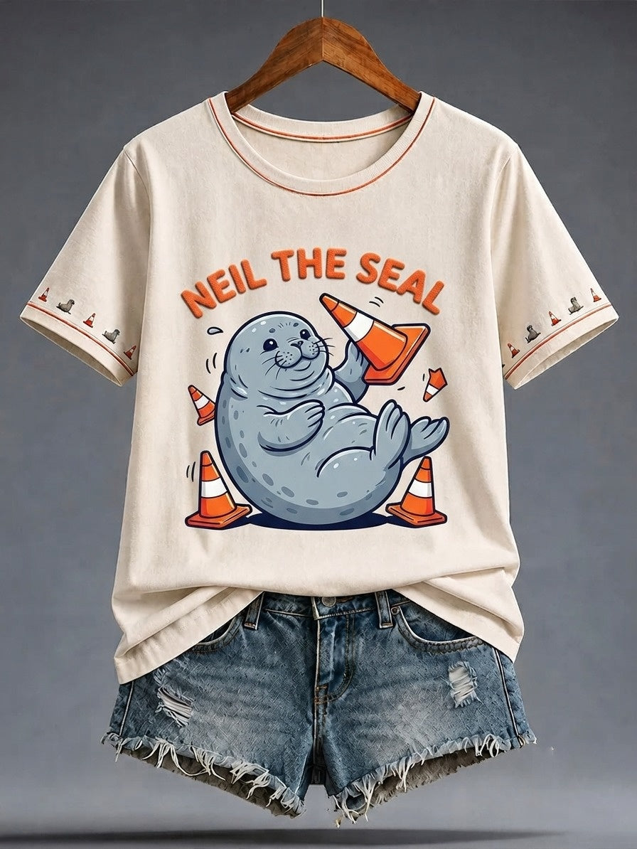 Women's Funny Neil The Seal Printed T-shirt