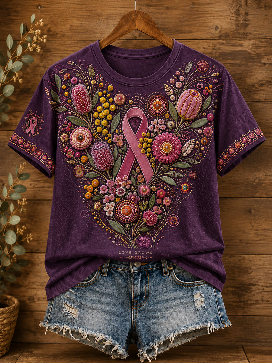Women's Australia Pink Art Breast Cancer Awareness Printed T-shirt