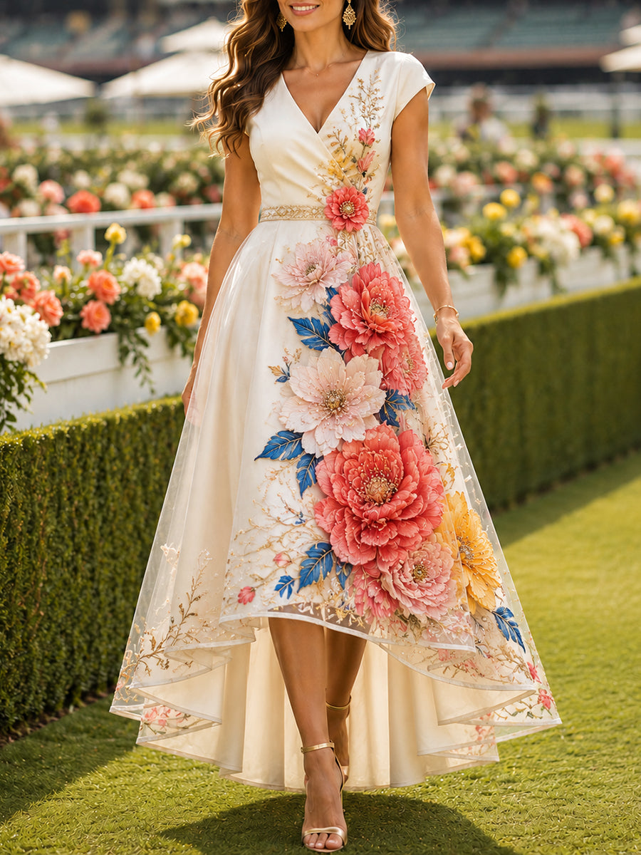 Women's Australian Horse Racing V-Neck Dress