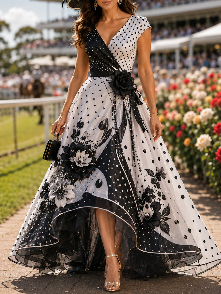 Women's Australian Horse Racing V-Neck Dress