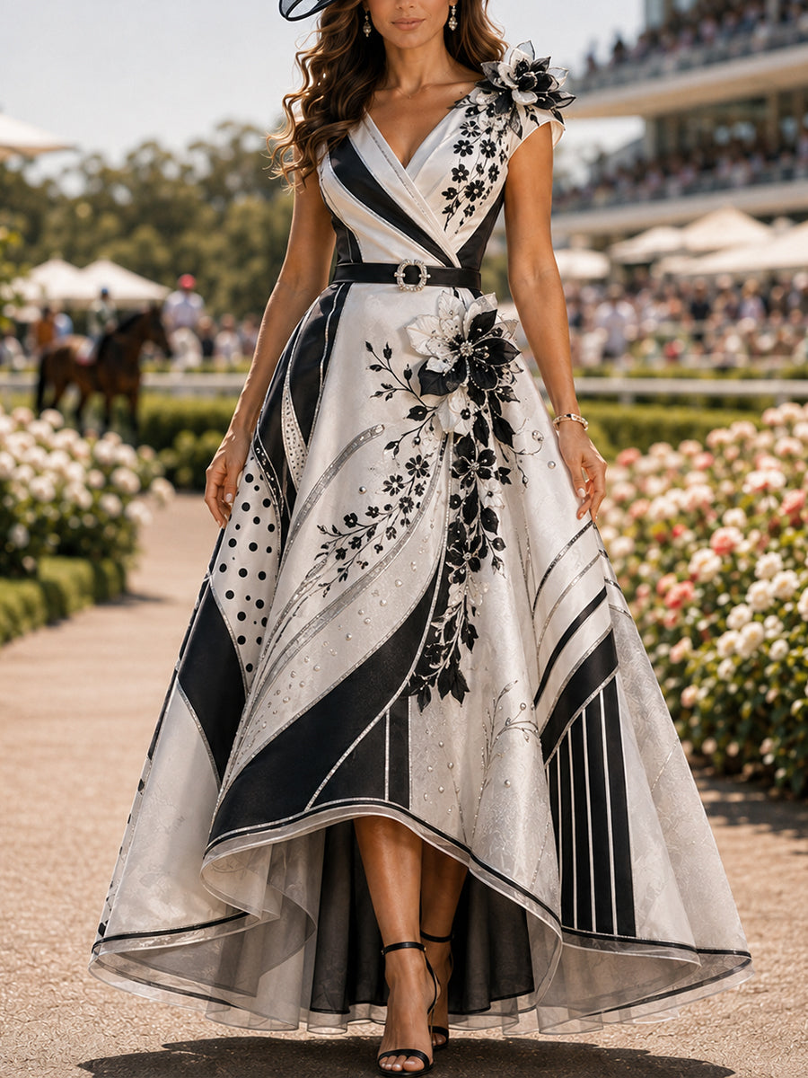 Women's Australian Horse Racing V-Neck Dress