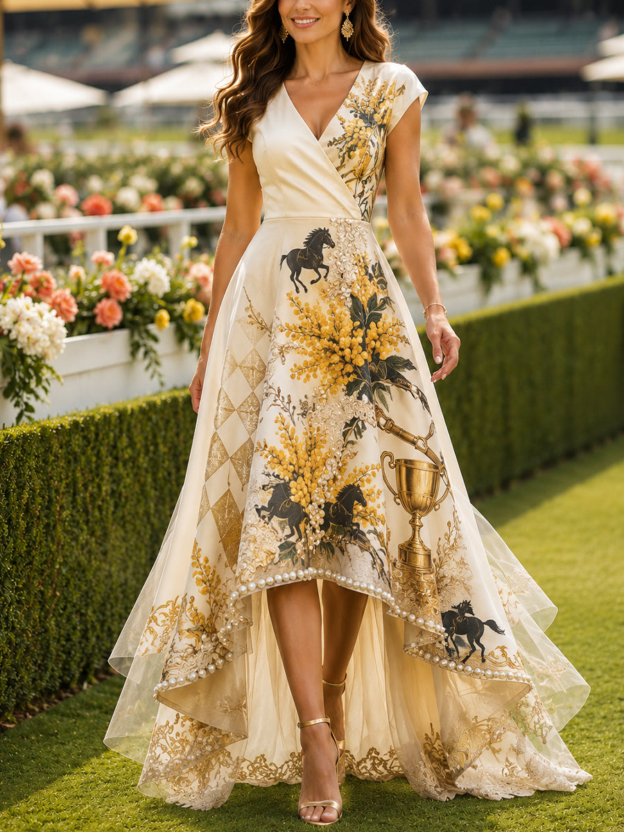 Women's Australian Horse Racing V Neck Dress