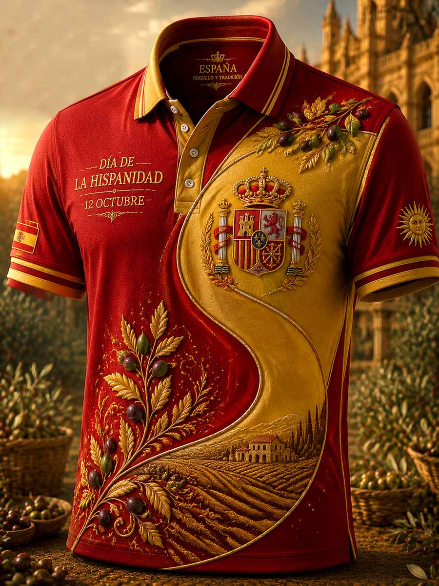 Camisa polo estampada con diseño vintage de la Fiesta Nacional de España para hombre