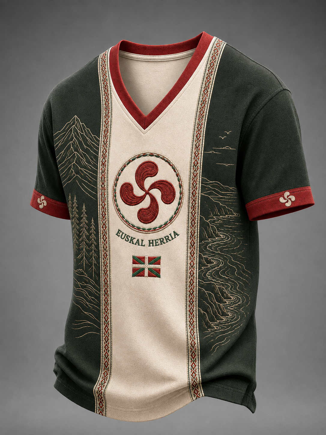 Camiseta vasca de cuello en V para hombre