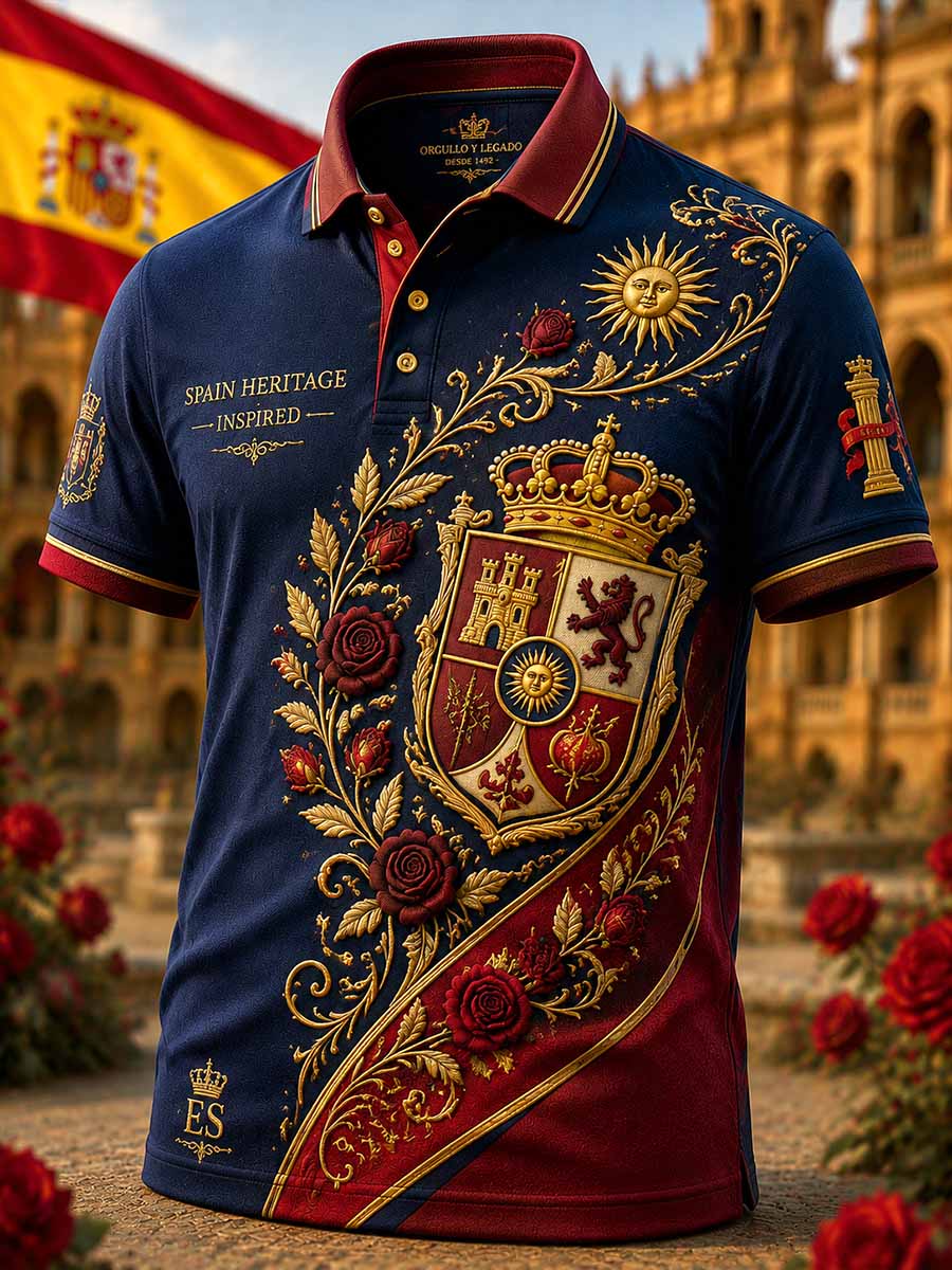 Camisa polo estampada con diseño vintage de la Fiesta Nacional de España para hombre