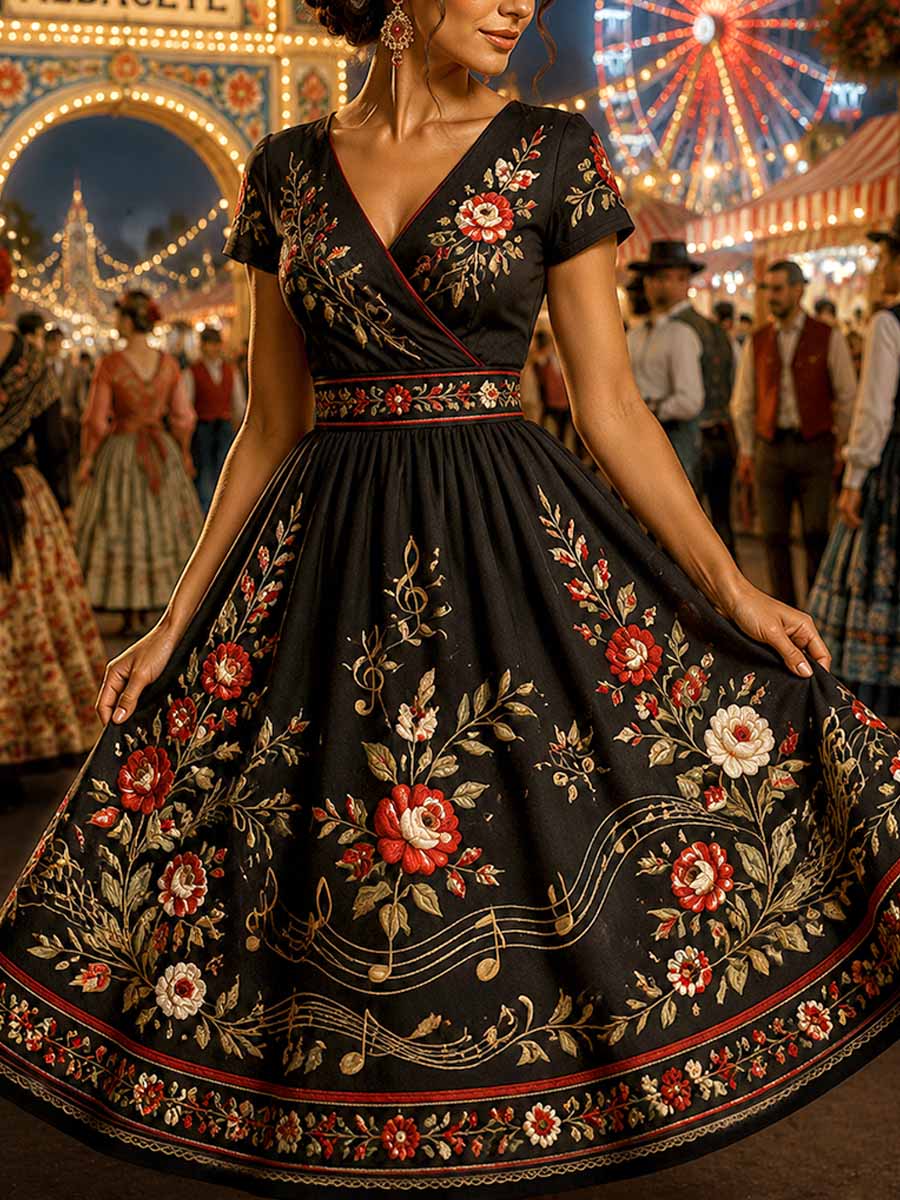 Vestido estampado vintage con diseño de la Feria de Albacete para mujer