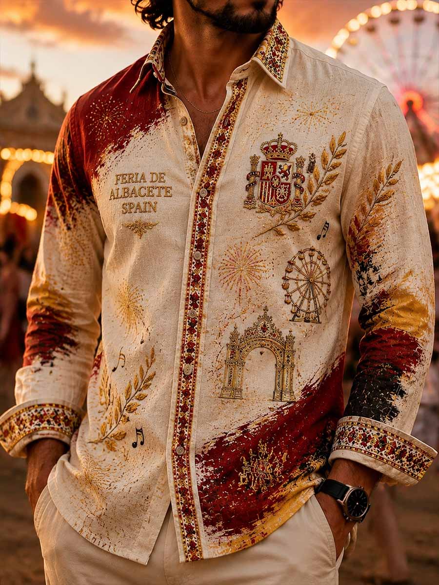 Camisa estampada de estilo vintage con diseño de la Feria de Albacete para hombre
