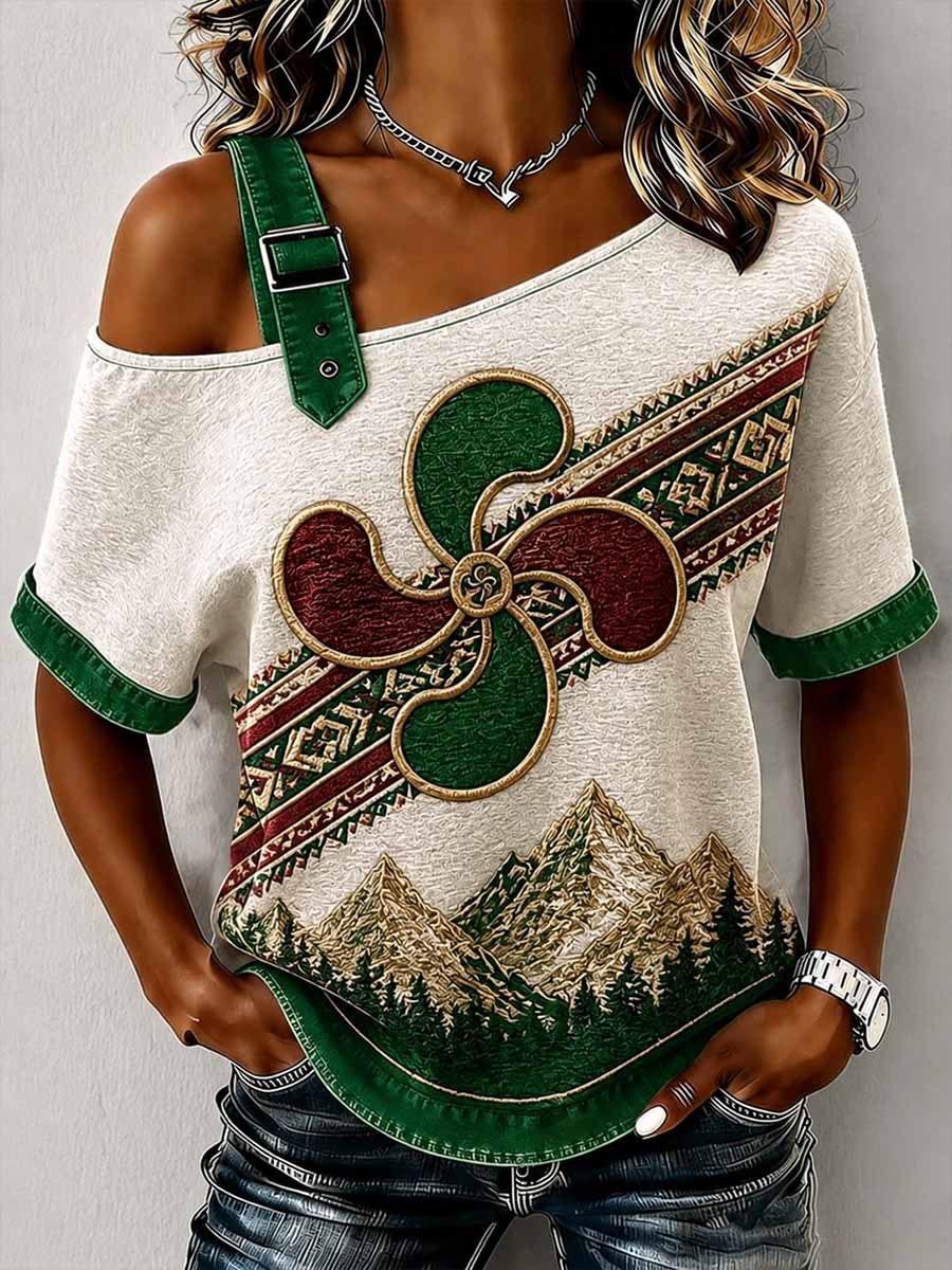 Camiseta vintage con estampado vasco para mujer