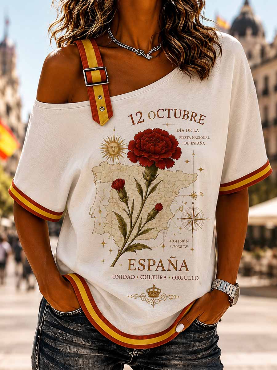 Camiseta estampada conmemorativa patriótica española para mujer