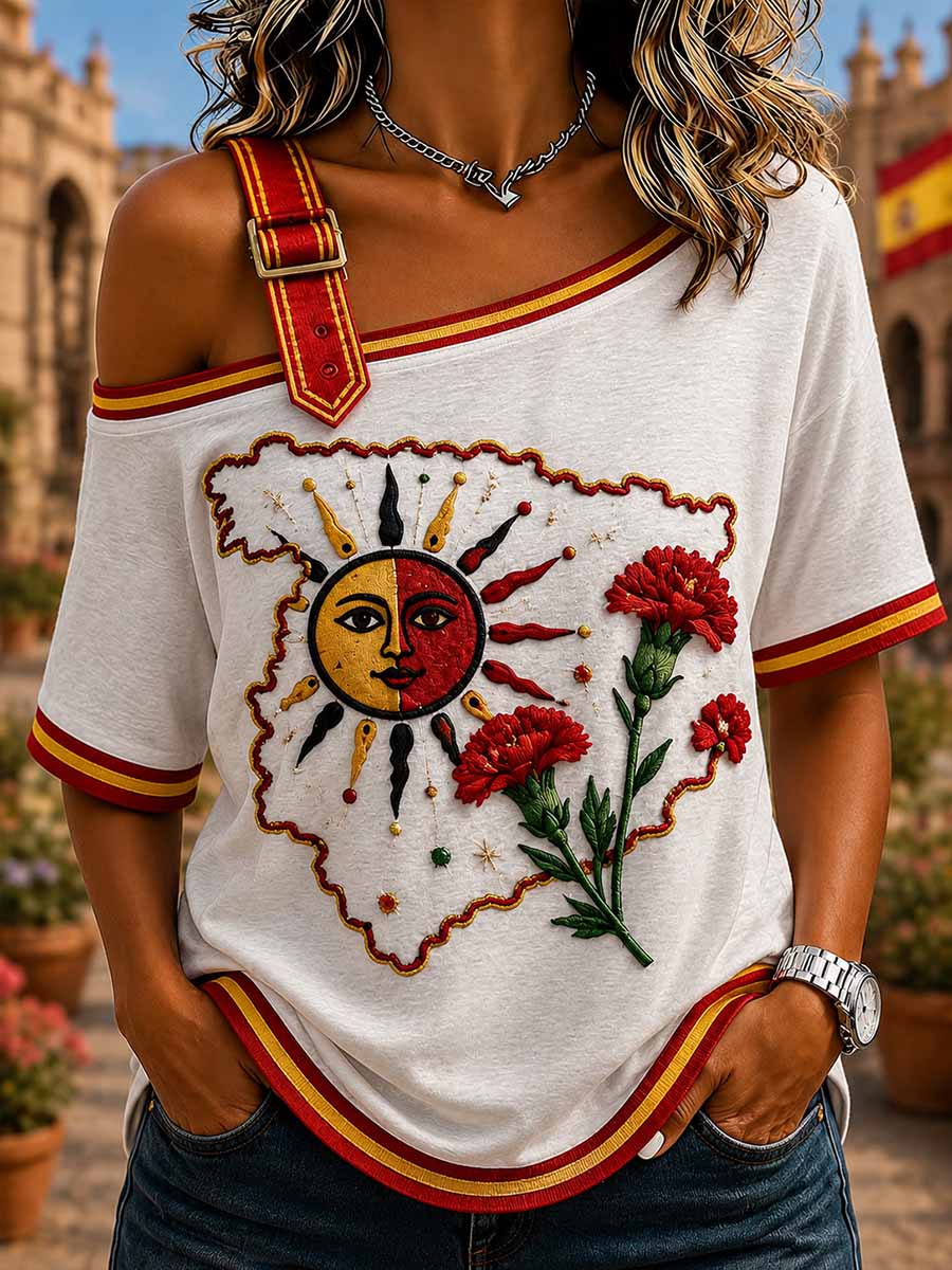Camiseta estampada conmemorativa patriótica española para mujer