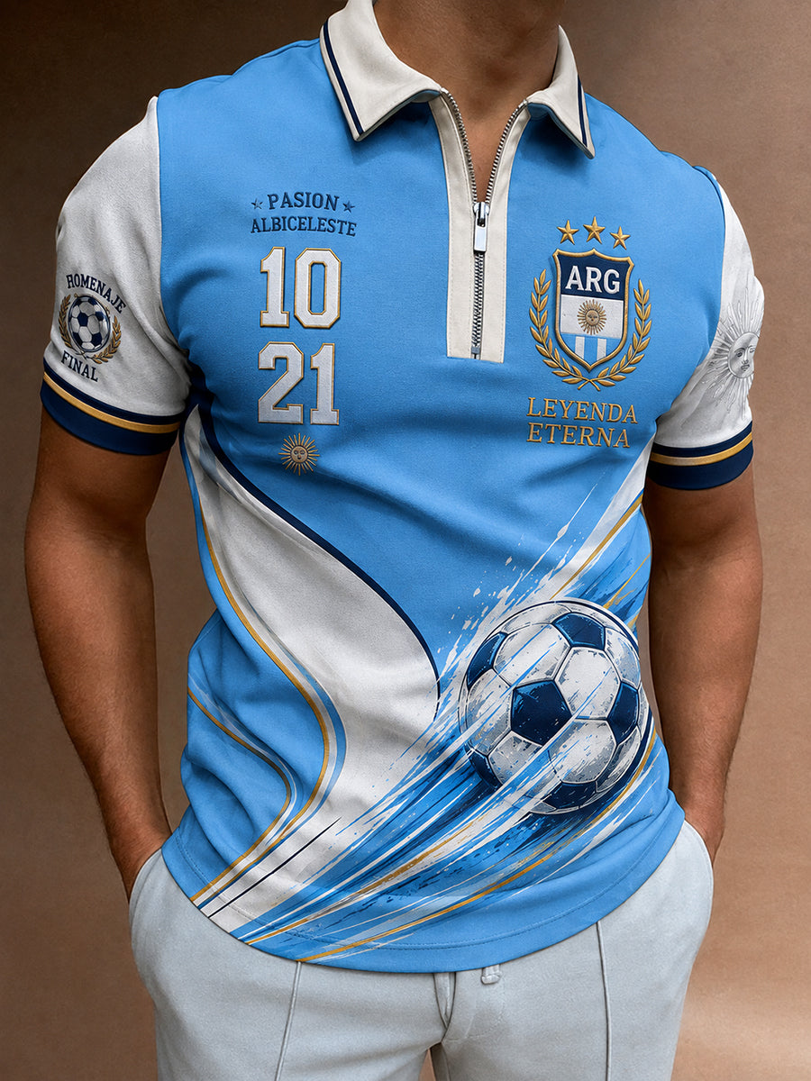 Polo de manga corta con cremallera gráfica conmemorativa de jugador legendario para hombre