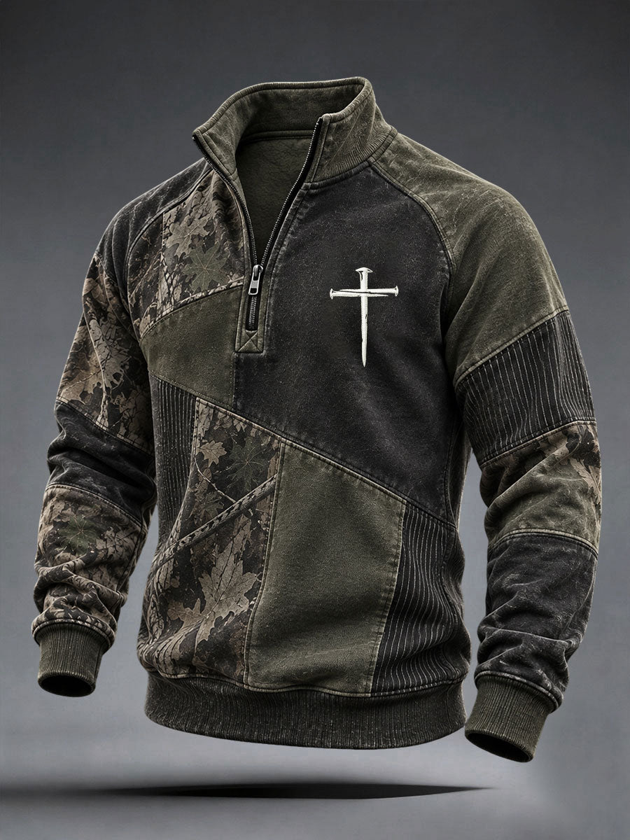 Hombres Patchwork Art Cross Sudadera