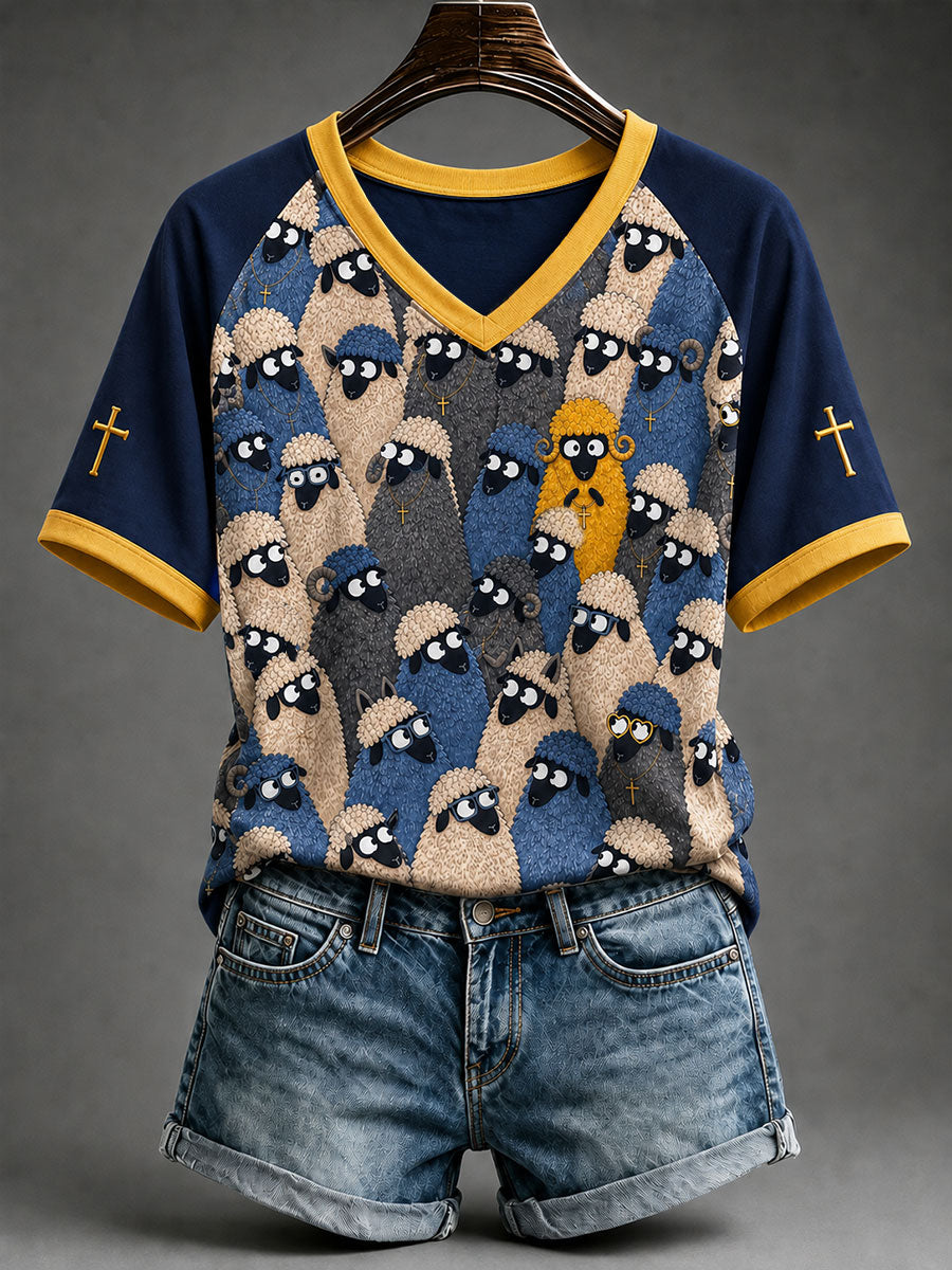 Camiseta de las ovejas del arte cristiano de las mujeres